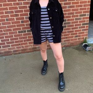 Strapless Black and White Striped Romper